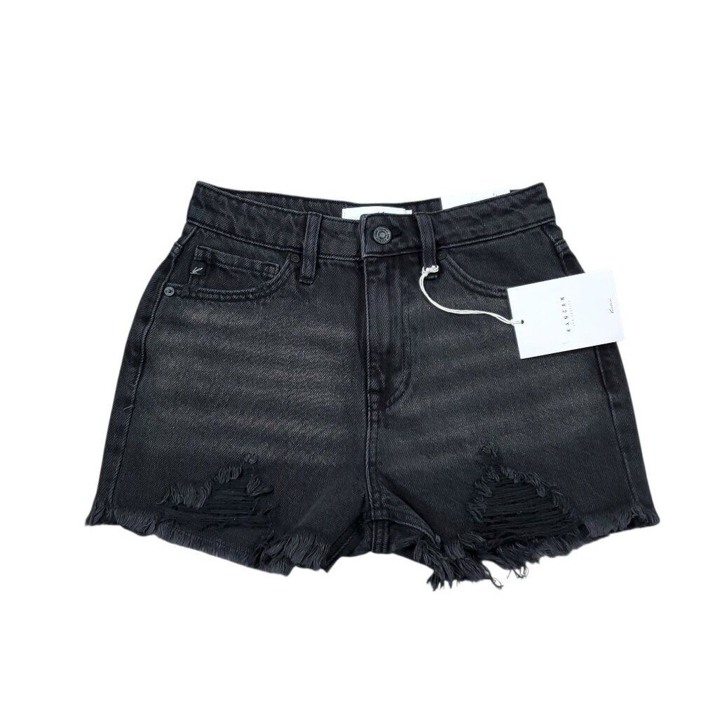 KanCan Ultra High Rise Mom Shorts Jean Denim Cutoff Distressed Black Size 1 24